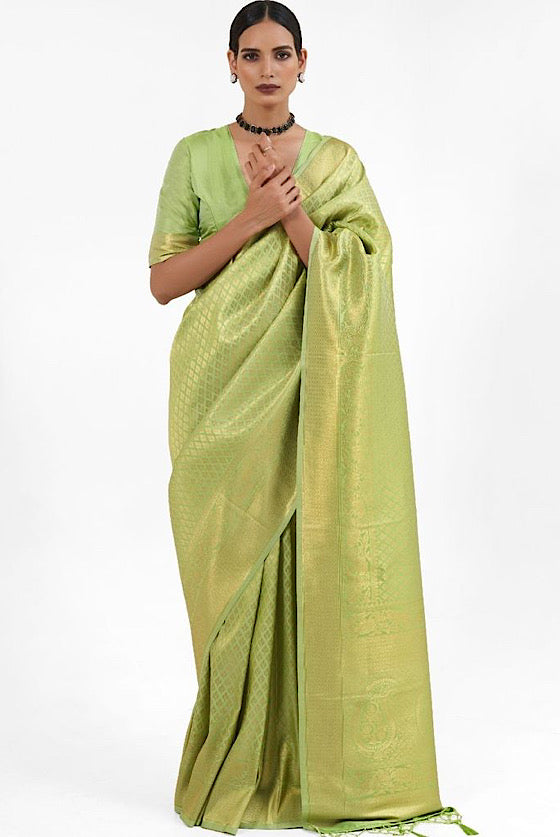 Pistachio Green Zari Woven Kanjivaram Silk Saree