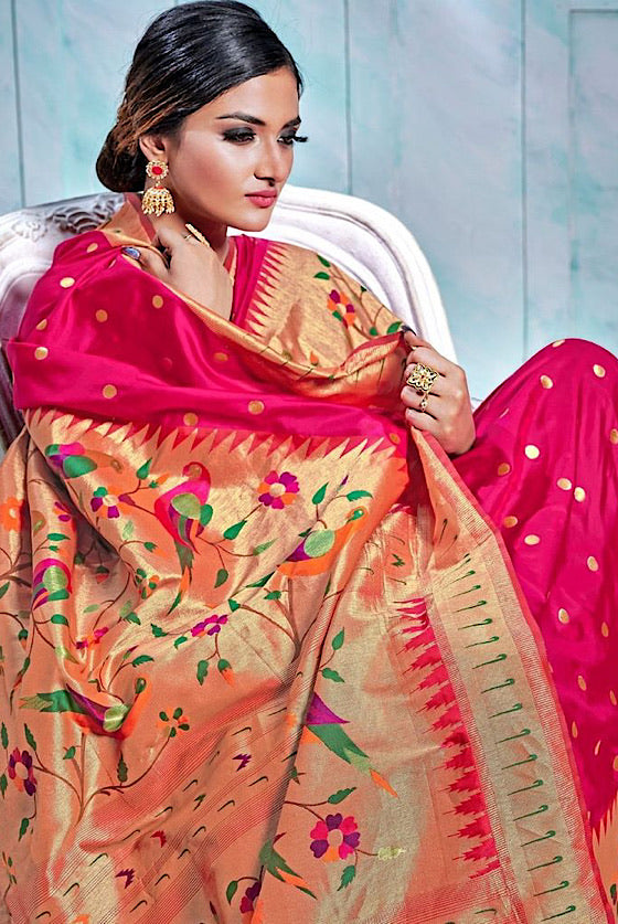 Pink Exclusive Zari Woven Paithani Saree