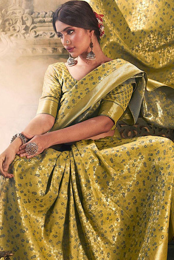 Pistachio Green Zari Woven Banarasi Silk Saree