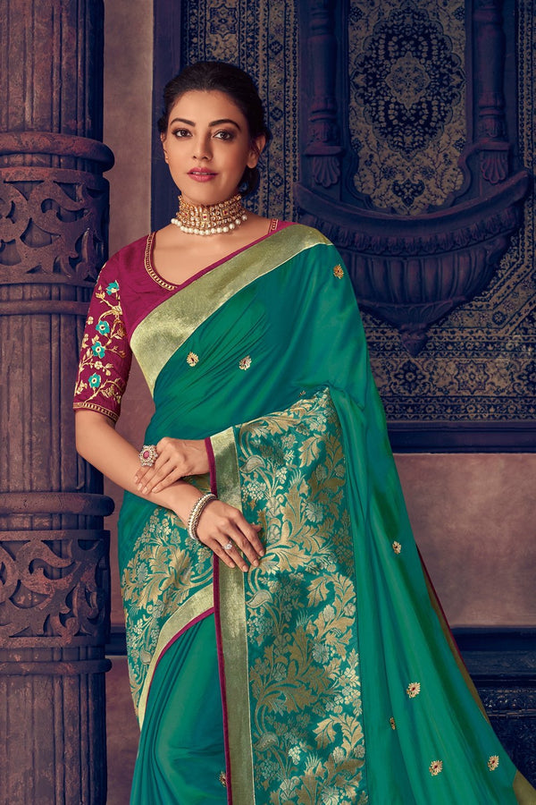 Pine green woven paithani saree