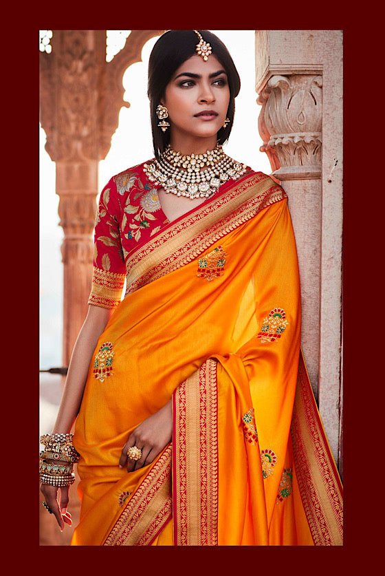 Metallic Yellow Woven South Silk Saree