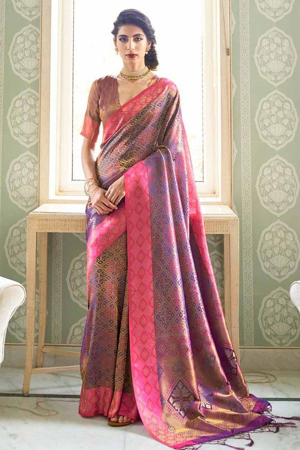 Mulberry Purple Beautiful Woven South Silk Saree