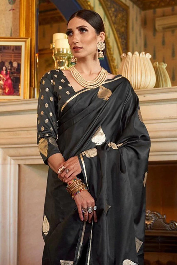 Black Zari Butta Woven Banarasi Saree