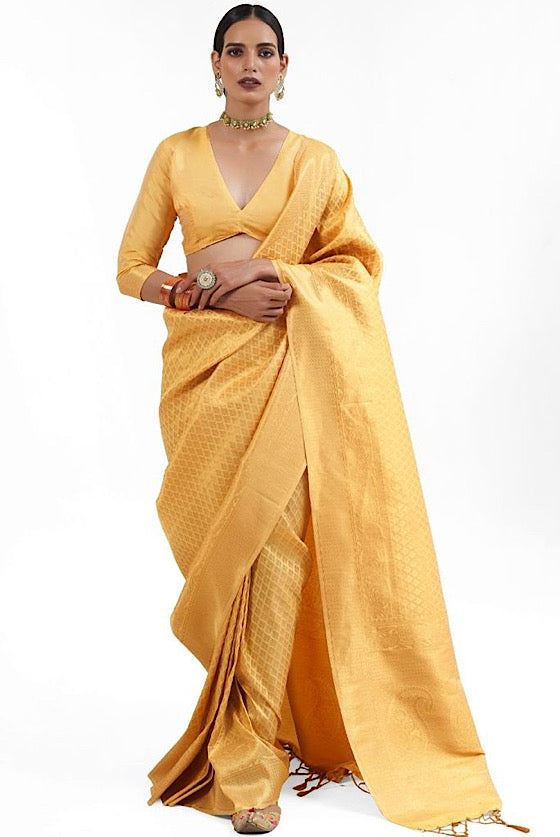 Canary Yellow Zari Woven Kanjivaram Silk Saree