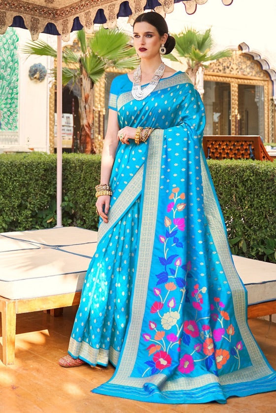 Sky Blue Fancy Banarasi Saree