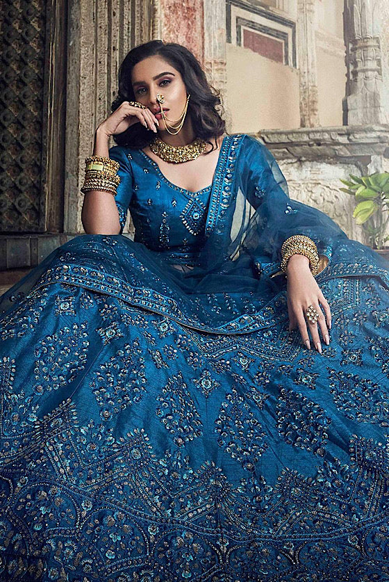 Cobalt Blue Beautifully Crafted With Aplique ,Stone & Embroidery Lehenga Choli