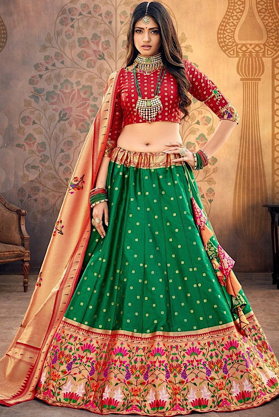 Green Paithani Silk Lehenga Choli With Banarasi Paithani Dupatta