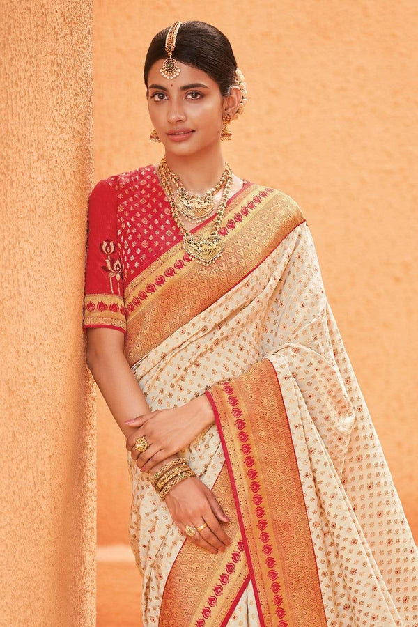 Half White Banarsi Woven Paithani Saree