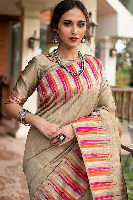 Light Brown Exclusive Tussar Silk Saree