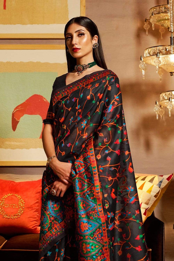 Black Banarasi Cotton Silk Saree