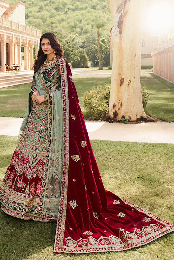 Maroon Green Exclusive Heavy Embroidered Lehenga Choli