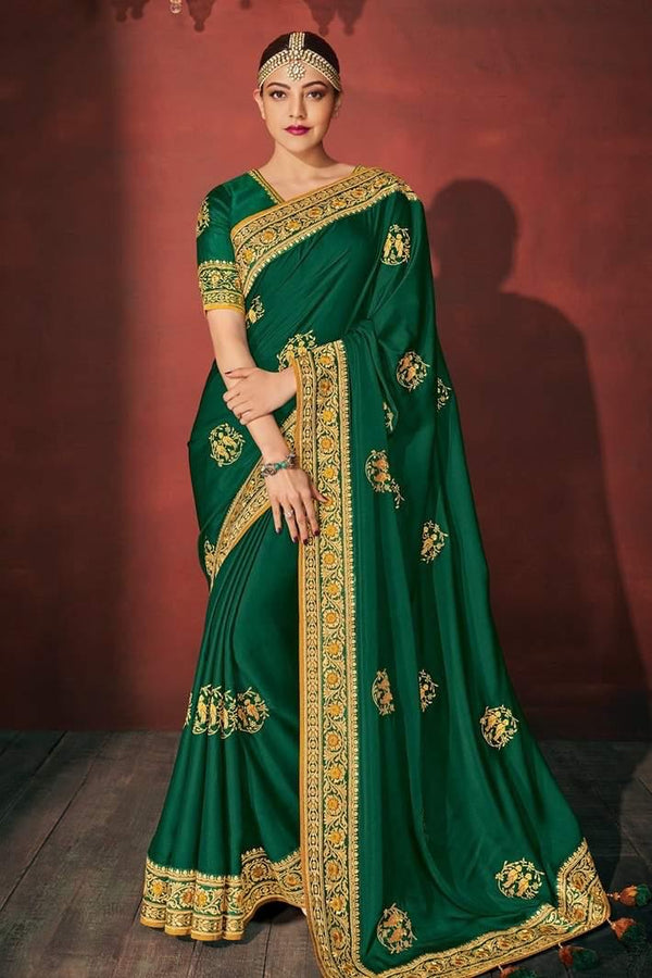 Dark Forest Green Designer South Silk Sarees