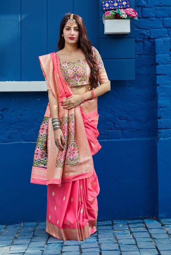 Pink Soft Silk Banarasi Saree