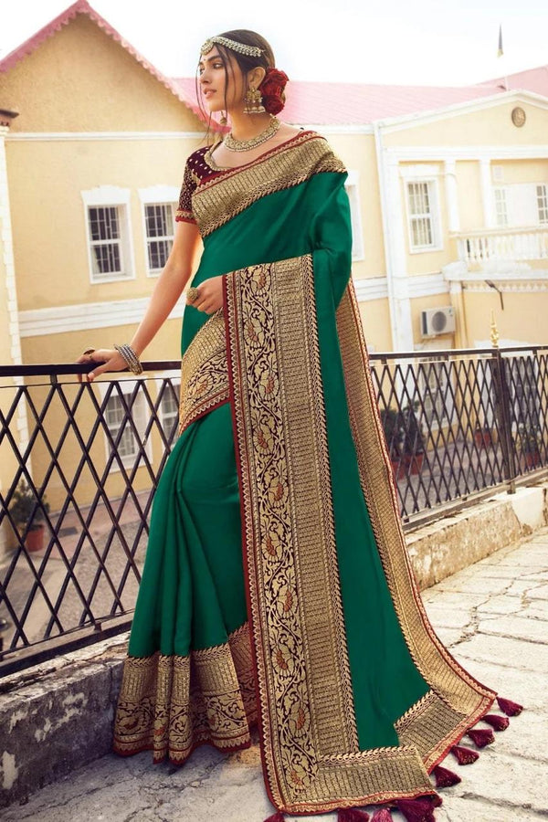 Beautiful Ocean Green  Zari Woven Silk Saree