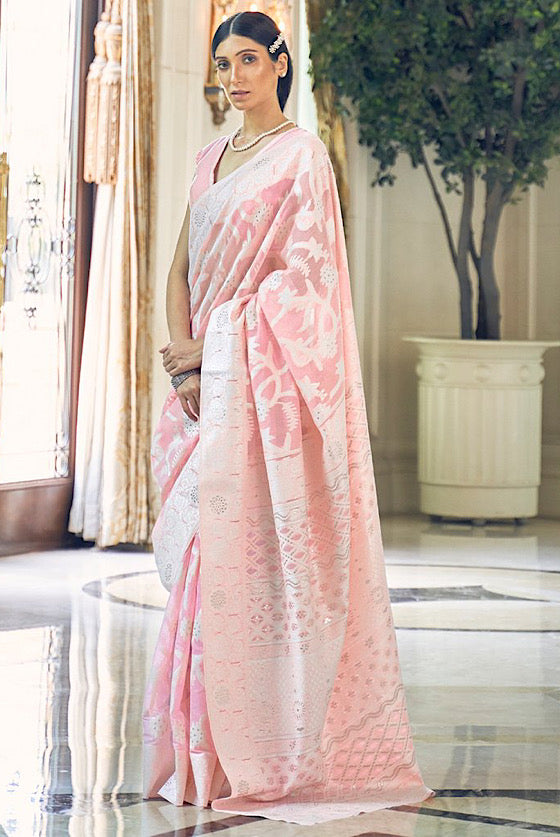 Pastel Pink Lucknowi Chikankari Saree