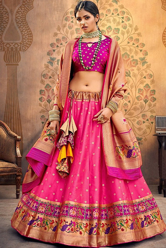 Hot Pink Patola Lehenga With Banarasi Paithani Dupatta