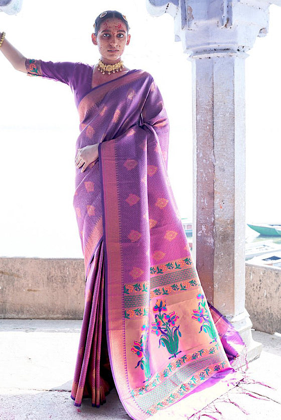 Purple Zari Woven Kanjivaram Silk Saree