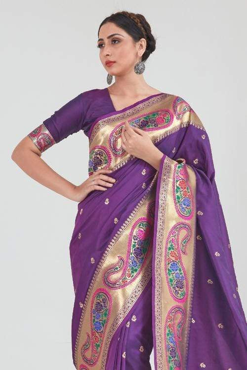 Berry Purple Zari  Woven Paithani Silk Saree