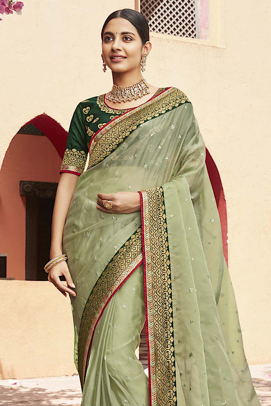 Mint Green Exclusive Organza Saree