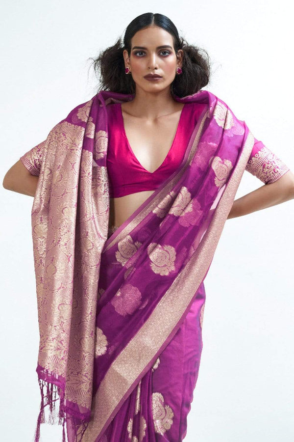 Blush Purple Zari Woven Organza Silk Saree.