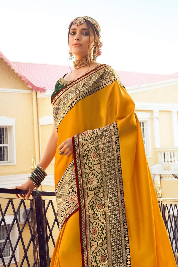 Beautiful Tuscany Yellow Zari Woven South Silk Saree