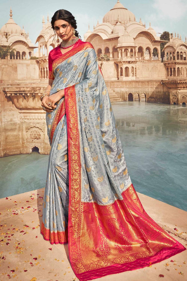 Steel Grey  Kanjivaram Exclusive Zari Woven Silk Saree