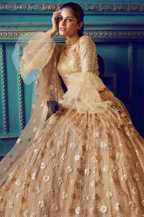 Golden  Soft Net Heavy Work Exclusive Lehenga Choli