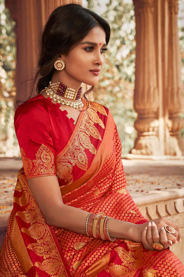 Blood Red  Kanjivaram Exclusive Zari Woven Silk Saree