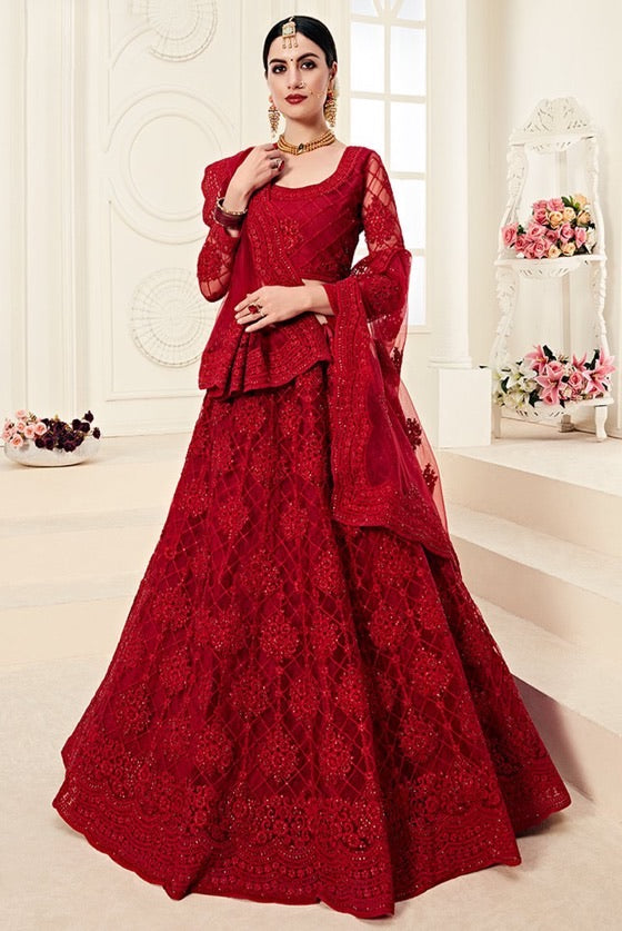 Red Designer Lehenga Choli With Heavy Embroidery