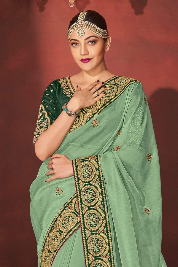 Pistachio Green Designer South Silk Sarees