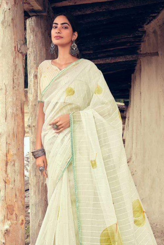 Fern Green Floral Organza Saree