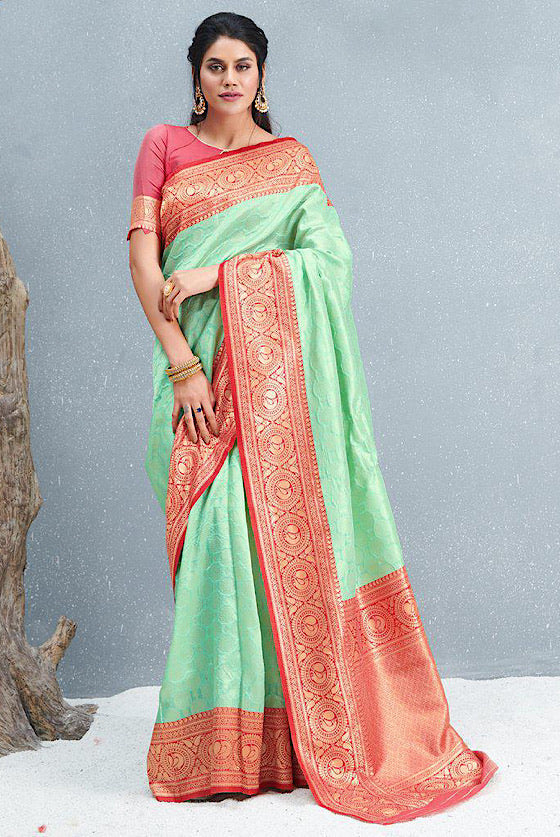 Light Green Woven Banarasi Silk Saree