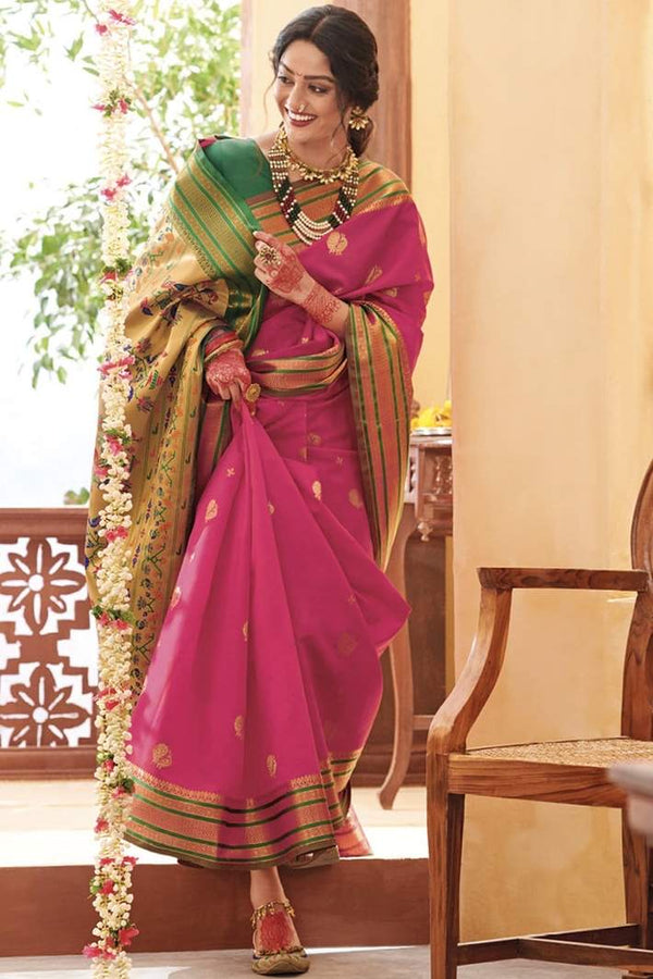 Rani Pink Woven Paithani Saree