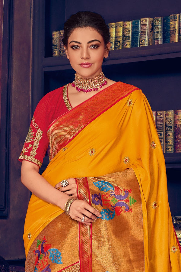 Gold yellow woven paithani saree