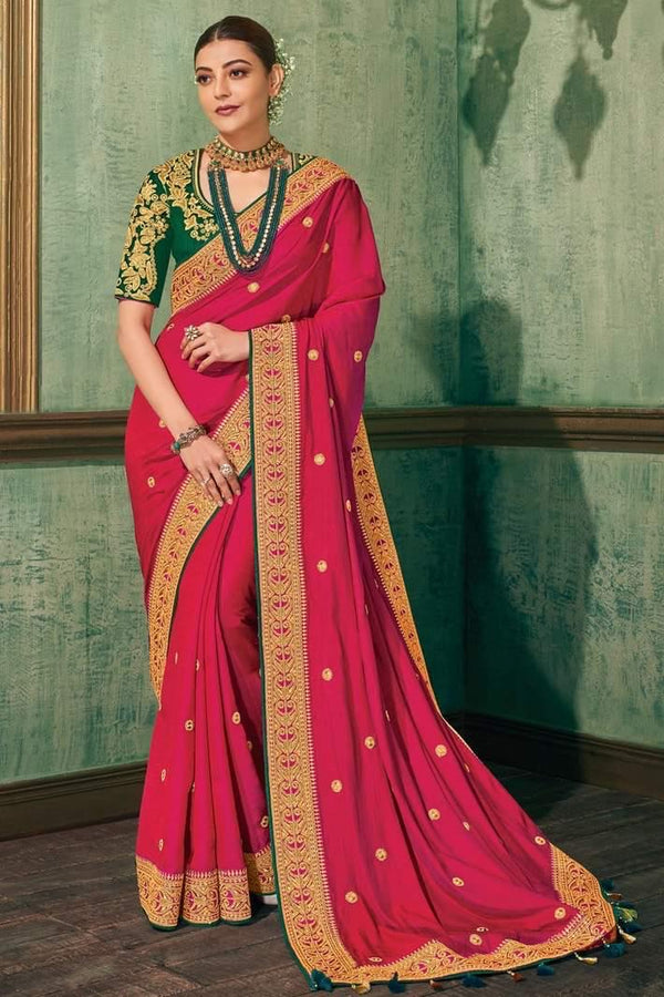 Raspberry Red Designer South Silk Sarees