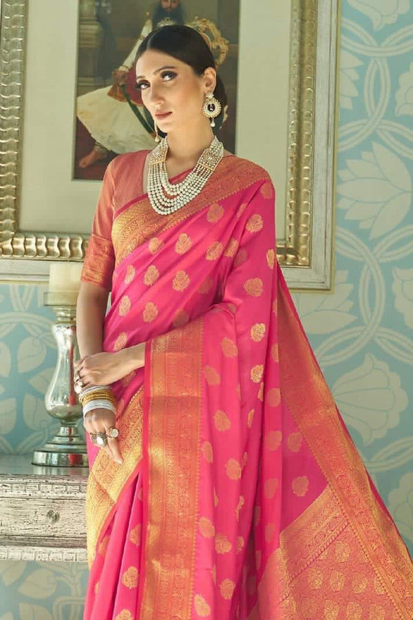 Fuchsia Pink Zari Woven Banarasi saree