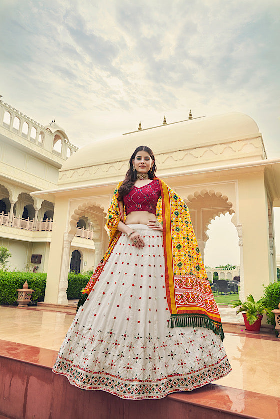 Half White Georgette Lehenga Choli with Patola Dupatta