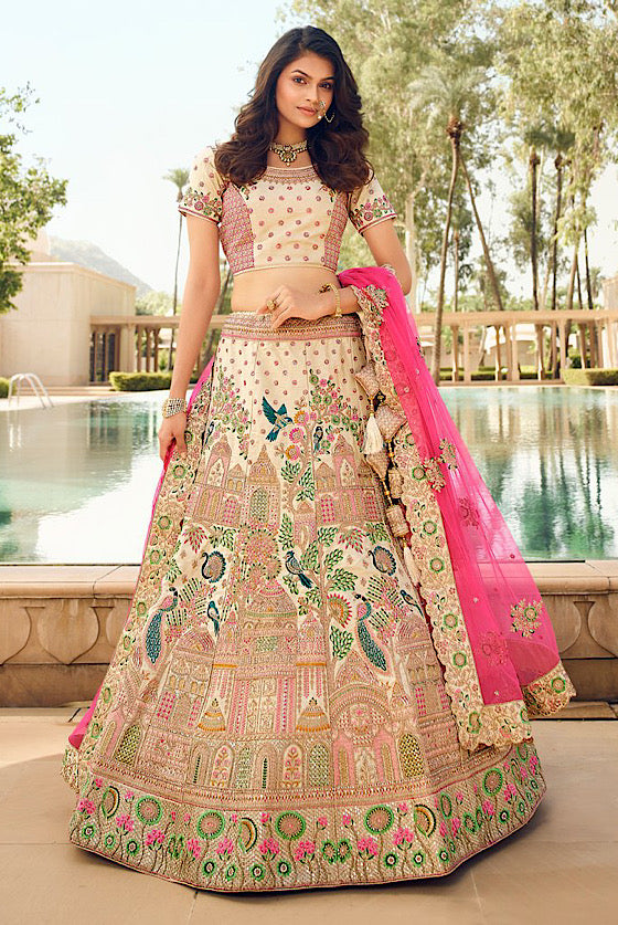 Rose Gold Pink Exclusive Heavy Multi-Embroidered Lehenga Choli