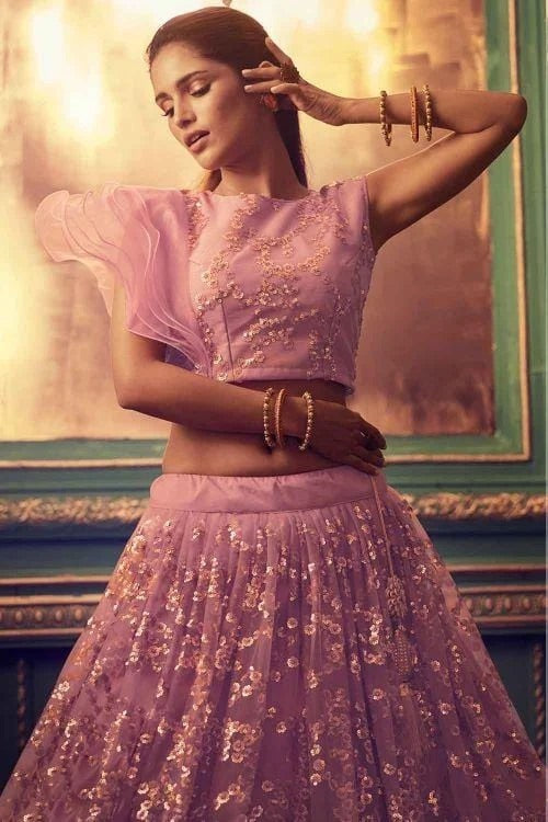 Mulberry Purple Exclusive Soft Net Party Wear Lehenga