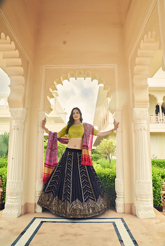 Navy Blue Georgette Lehenga Choli with Patola Dupatta