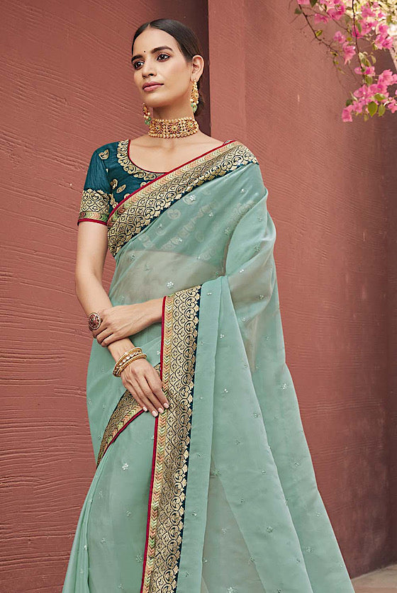 Light Green Exclusive Organza Saree