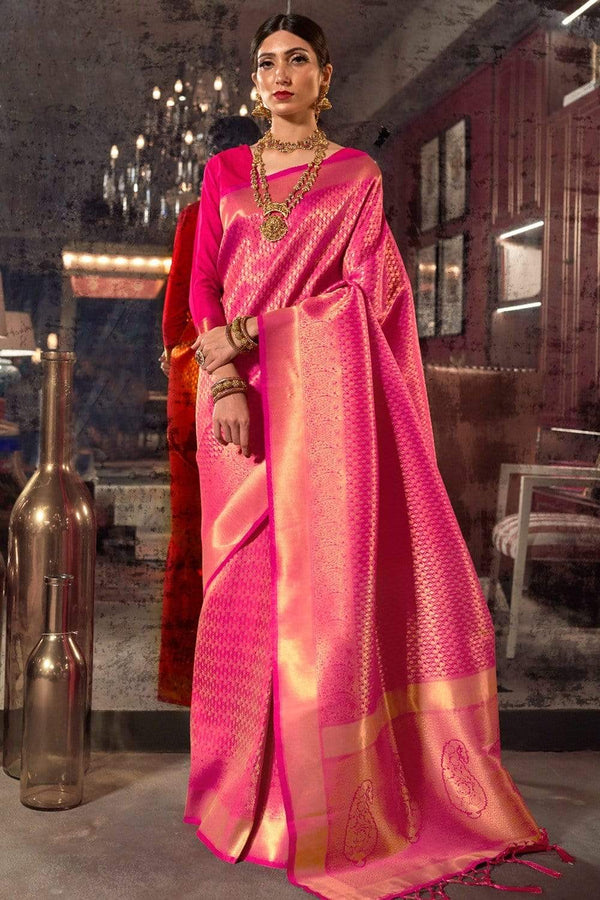 Hot Pink Kanjivaram Silk Saree