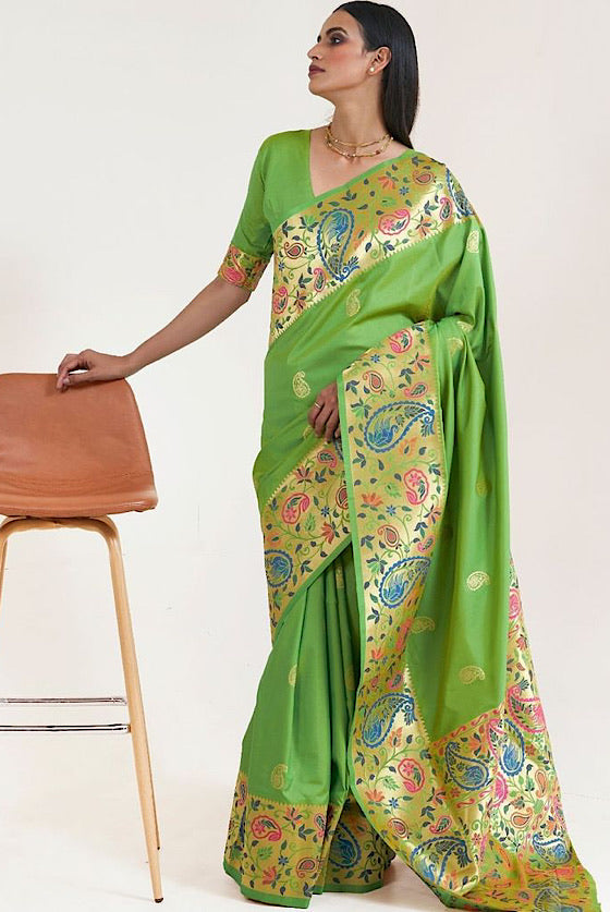 Spearmint Green Woven Paithani Saree