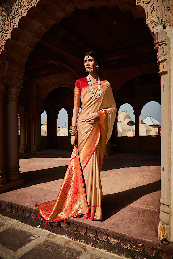 Rose Gold Woven South Silk Saree