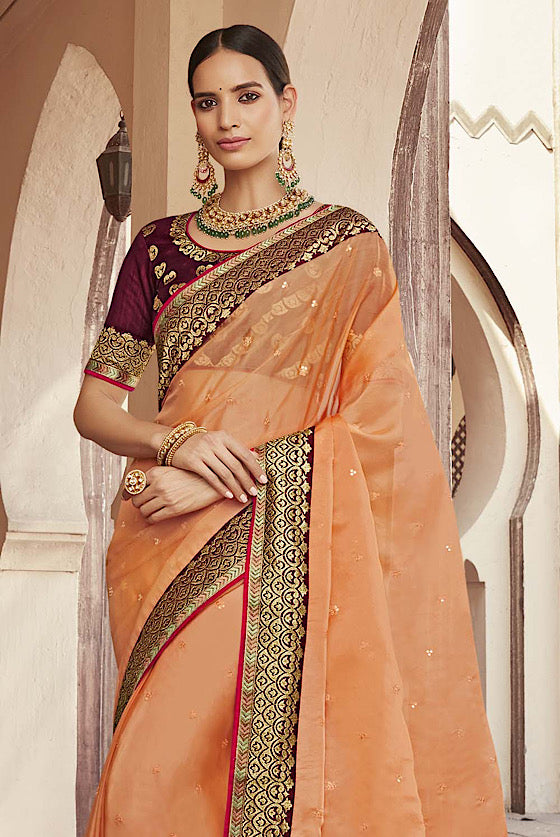 Cantaloupe Orange Exclusive Organza Sarees