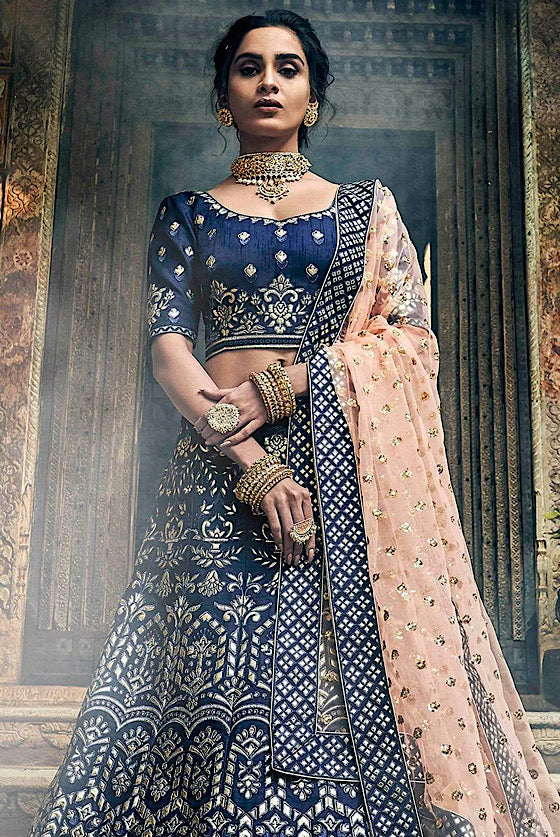 Navy Blue Beautifully Crafted With Zari & Gota Work Lehenga Choli