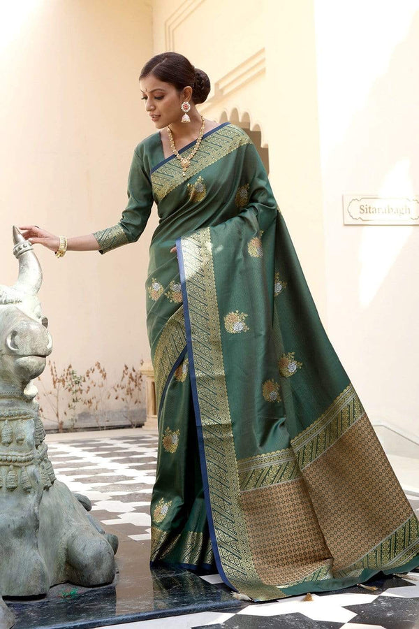 Bayberry Green Woven Banarasi Saree