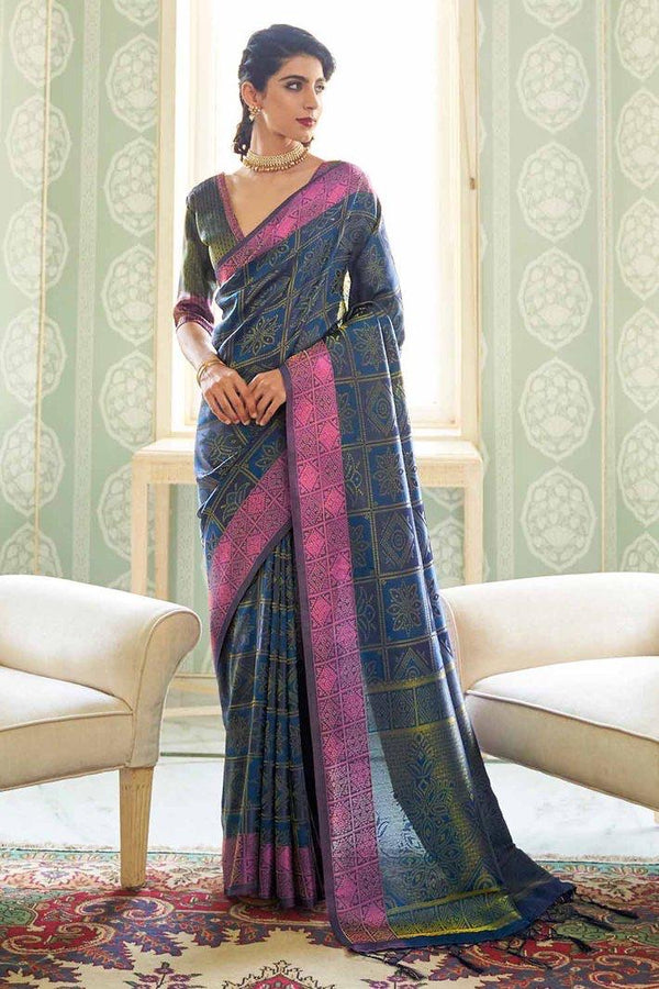 Prussian Blue  Beautiful Woven South Silk Saree