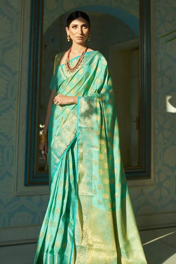 Mint Green Zari Woven Banarasi saree