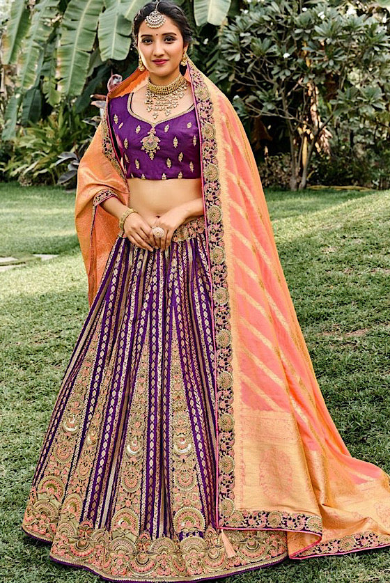 Violet & Pink Banarasi Silk Lehenga Choli